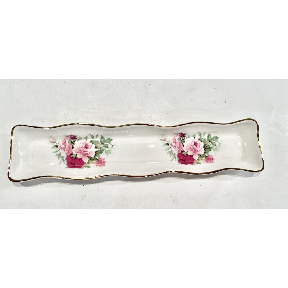 VINTAGE ROSE FINE BONE CHINA MINT CANDY PEN DISH PINK FLOWERS